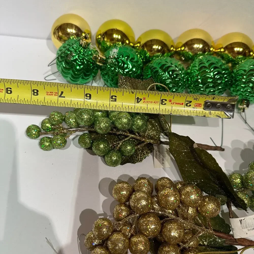 35 piece Shatterproof Christmas Ornaments Gold Green Grapes Holiday Decorations